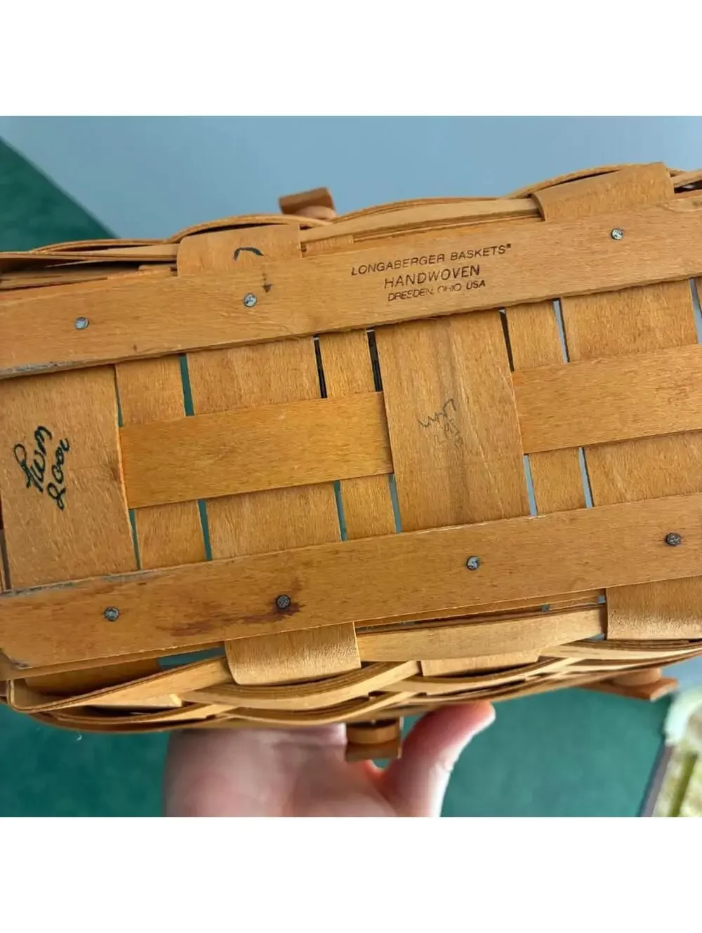 Longaberger Market Basket Signed 2000 Swing Handles Protector Liner Dresden OH